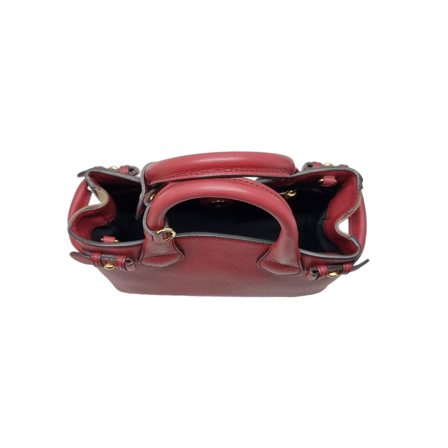 Burberry Banner House Check Leather Small Tote Bag Ghw (Red)