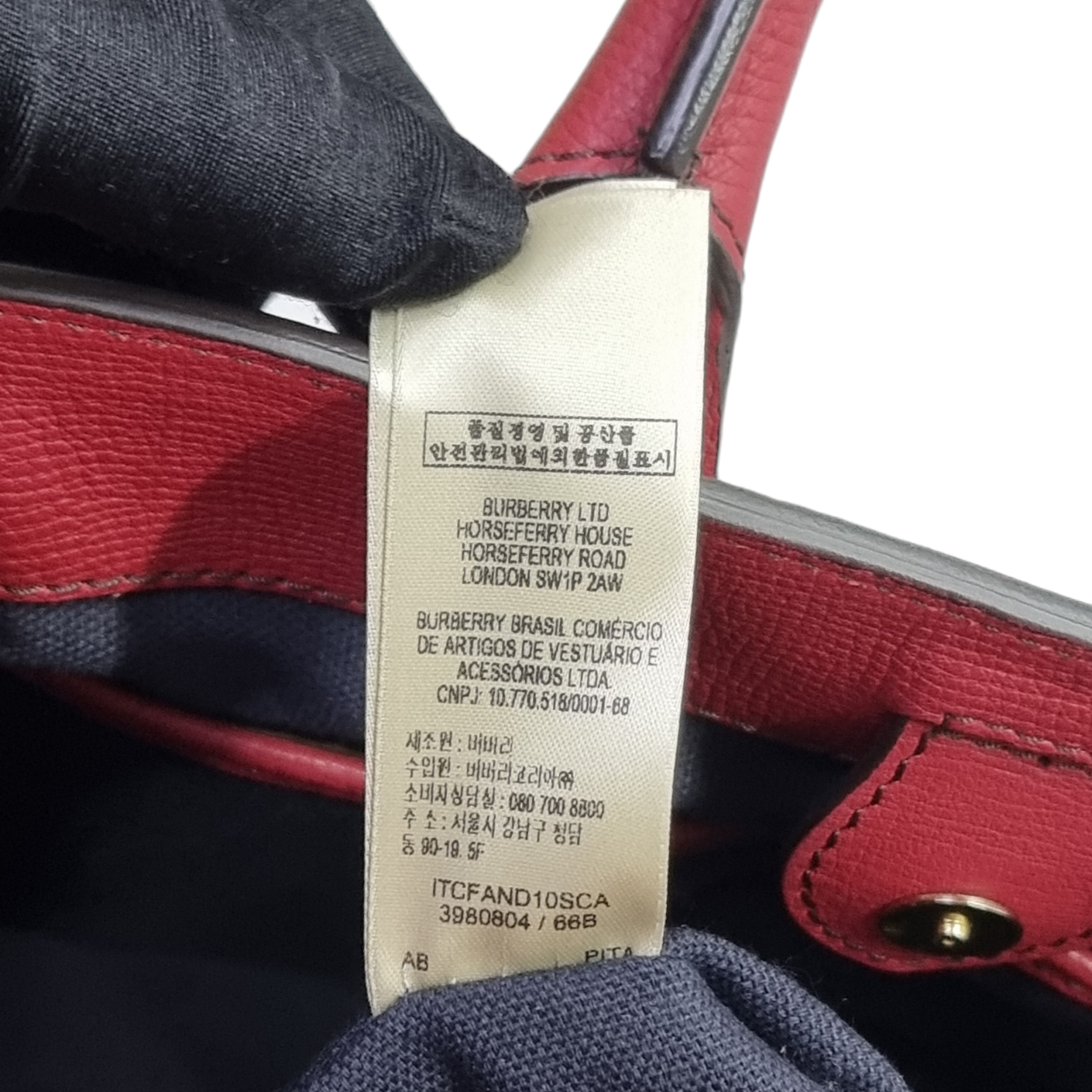 Burberry Banner House Check Leather Small Tote Bag Ghw (Red)