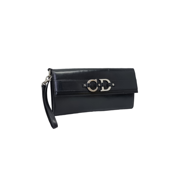 Christian Dior CD Logo Leather Wristlet Clutch Shw (Black)