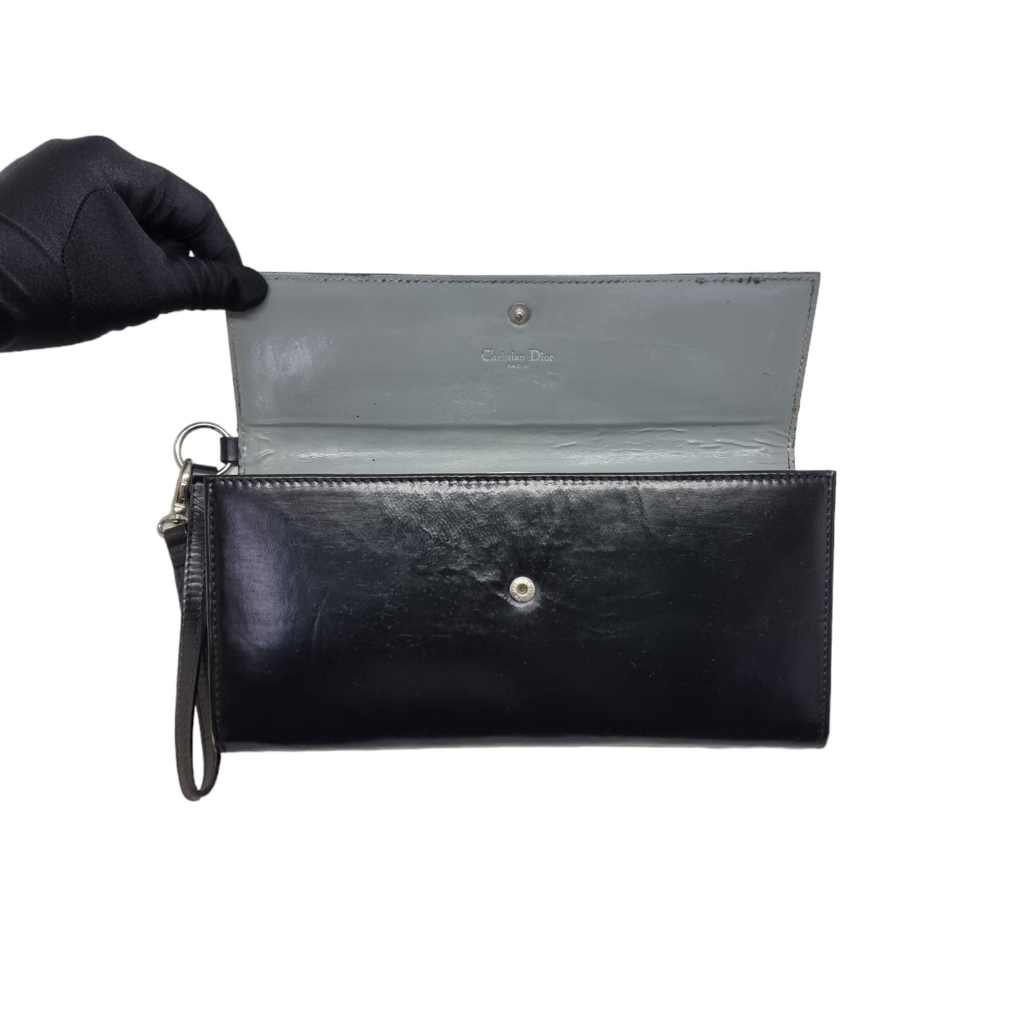 Christian Dior CD Logo Leather Wristlet Clutch Shw (Black)