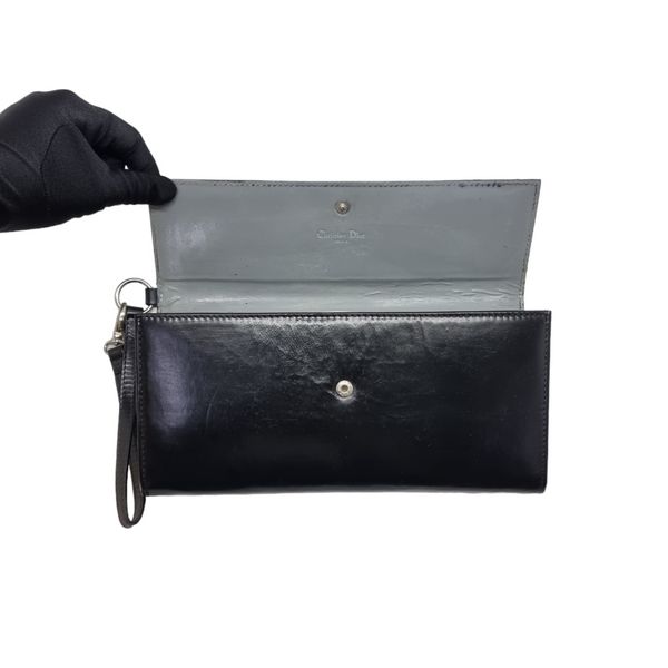 Christian Dior CD Logo Leather Wristlet Clutch Shw (Black)