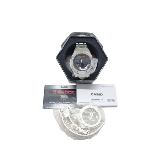 G-Shock Watch Casio Stainless Steel Casing (Silver/White)