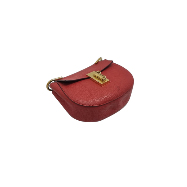 Chloe Drew Mini Crossbody Bag Grained Leather Ghw (Red)