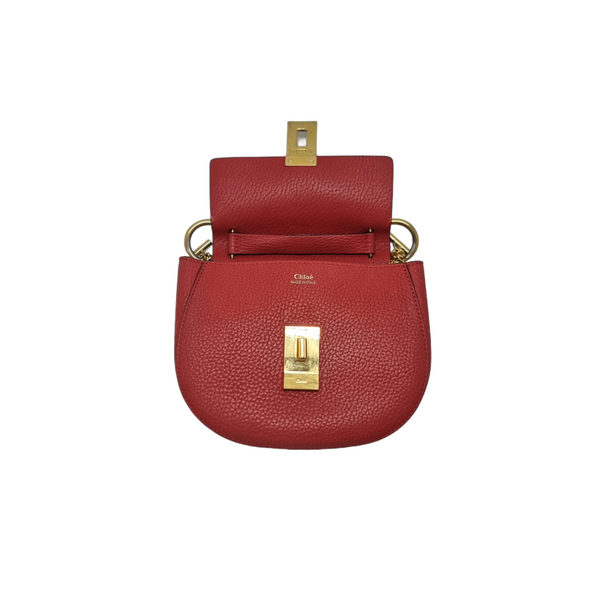 Chloe Drew Mini Crossbody Bag Grained Leather Ghw (Red)