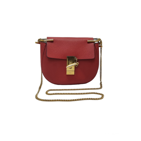 Chloe Drew Mini Crossbody Bag Grained Leather Ghw (Red)
