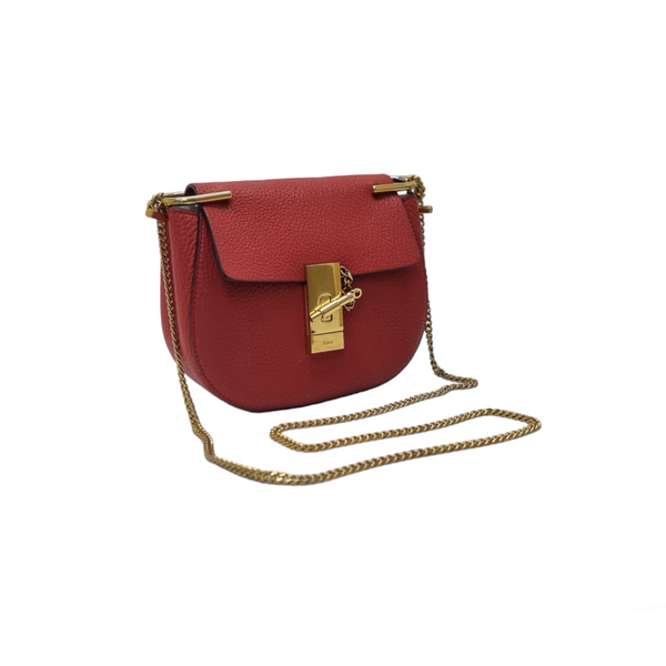 Chloe Drew Mini Crossbody Bag Grained Leather Ghw (Red)