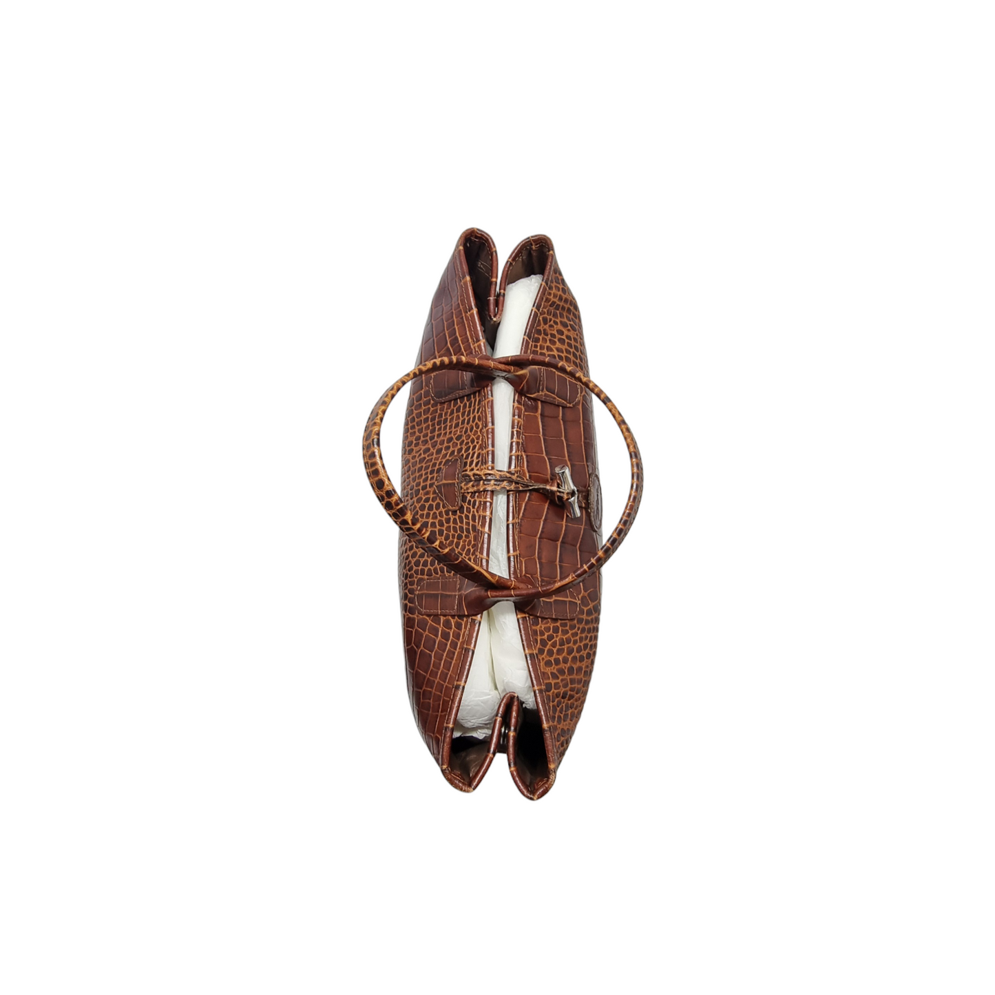 Longchamp Roseau Croc Embossed Leather Top Handle Bag Shw (Dark Brown)