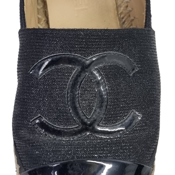 Chanel CC Patent Espadrilles Slip On Shoes (Black)