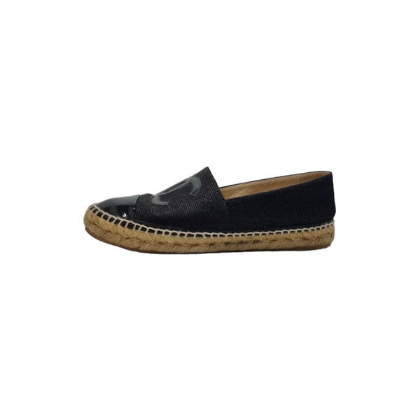 Chanel CC Patent Espadrilles Slip On Shoes (Black)