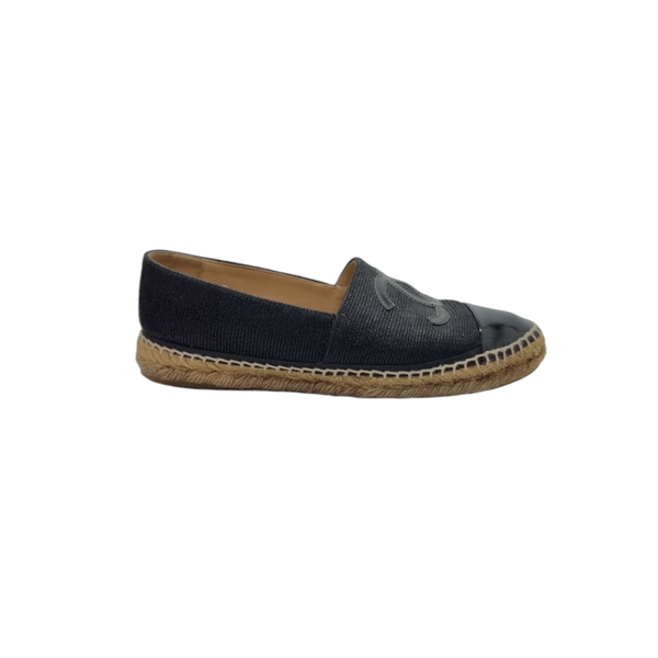 Chanel CC Patent Espadrilles Slip On Shoes (Black)