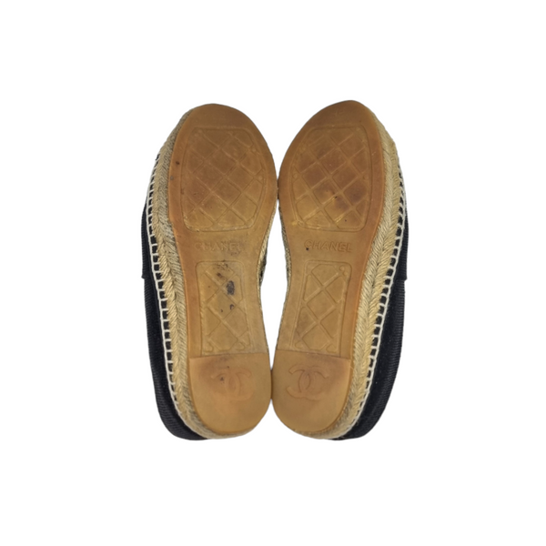 Chanel CC Patent Espadrilles Slip On Shoes (Black)