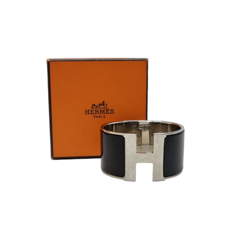 Hermes Clic Clac H Bracelet Extra Wide Palladium Plated (Black)