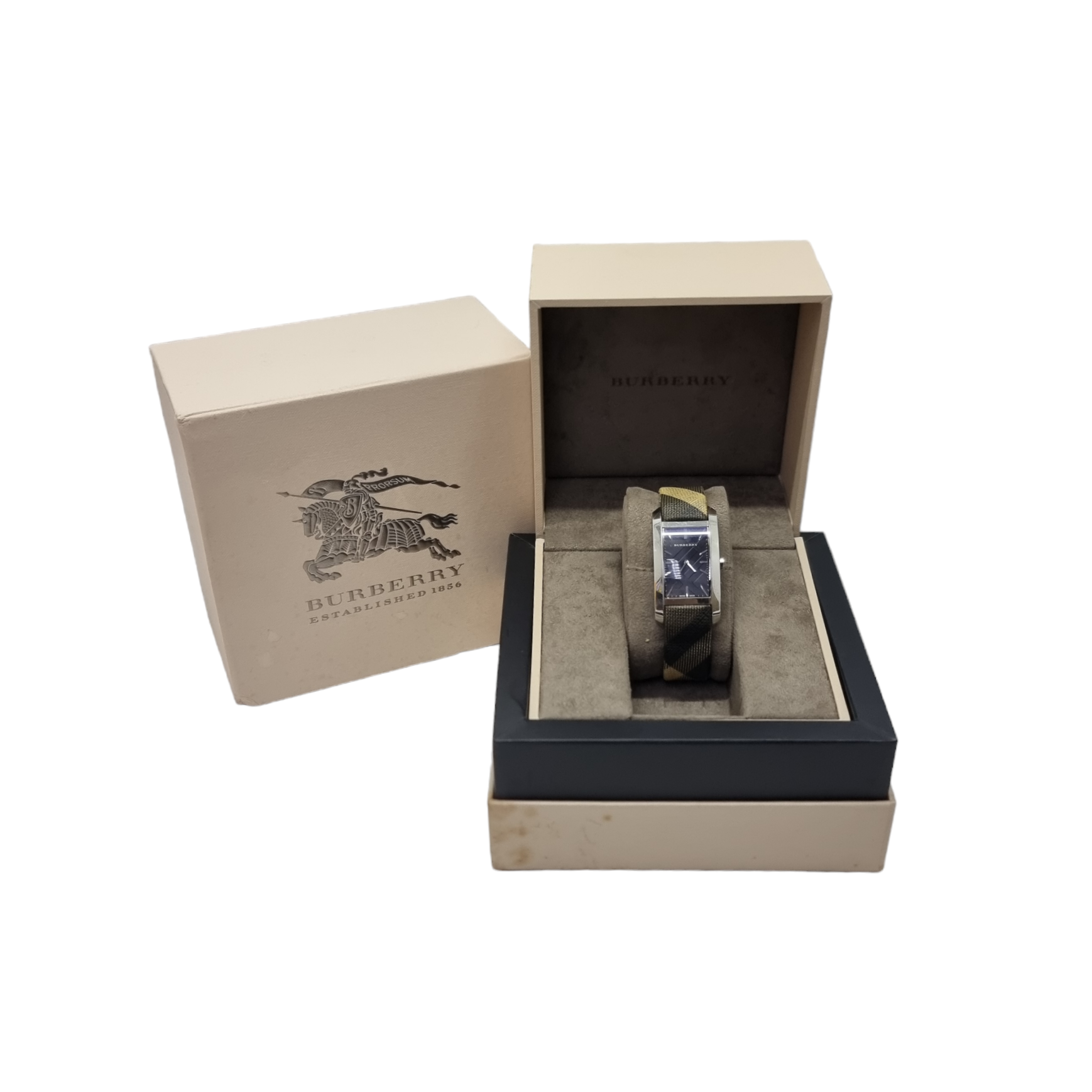 Burberry Stainless Steel Canvas Nova Check Quartz Watch (Black/Beige)