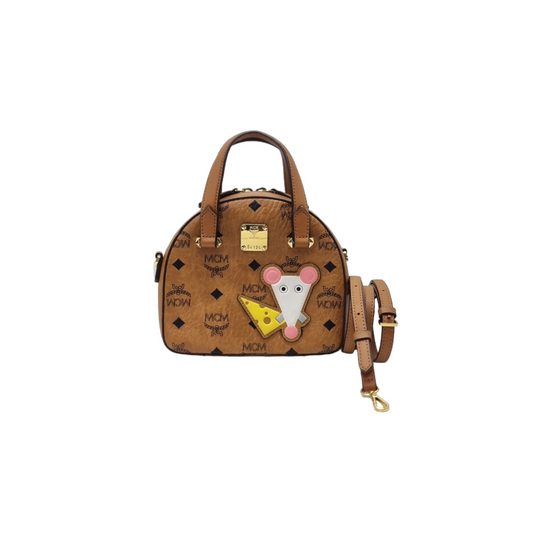 MCM Visetos Year Of The Mouse Mini Leather Tote Ghw (Cognac)