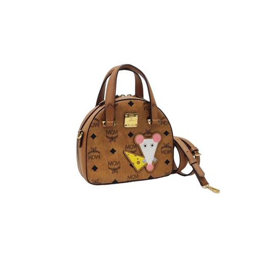 MCM Visetos Year Of The Mouse Mini Leather Tote Ghw (Cognac)