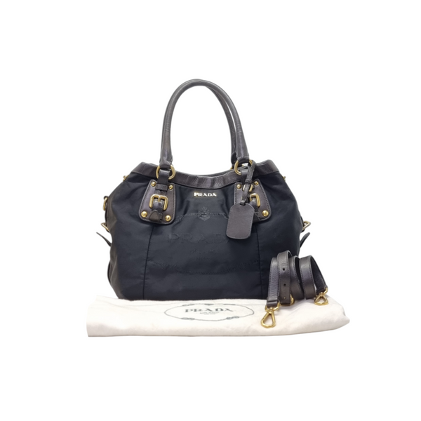 Prada Nylon Jacquard Tote Ghw (Black)