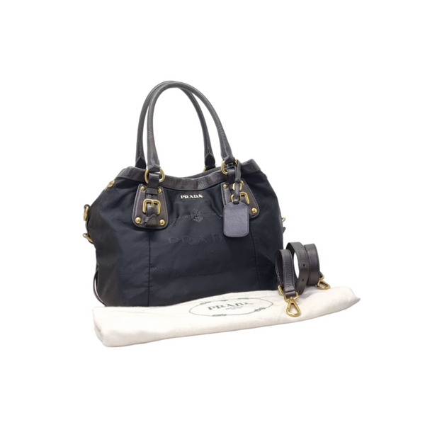 Prada Nylon Jacquard Tote Ghw (Black)