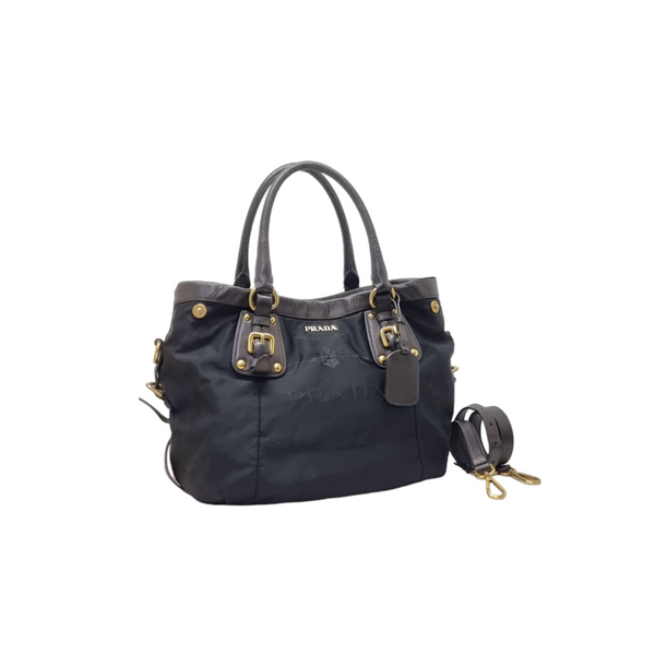 Prada Nylon Jacquard Tote Ghw (Black)