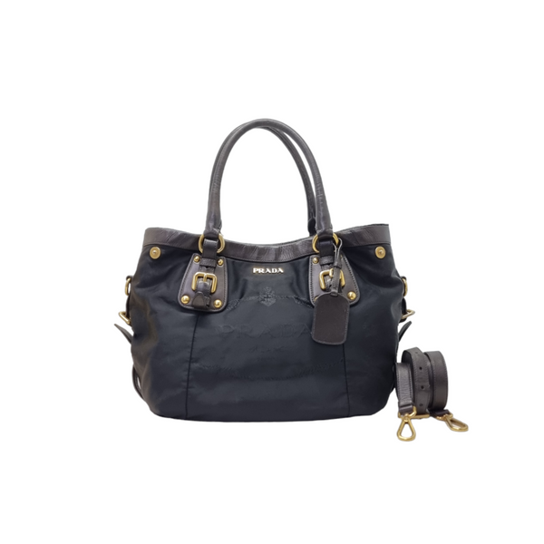 Prada Nylon Jacquard Tote Ghw (Black)