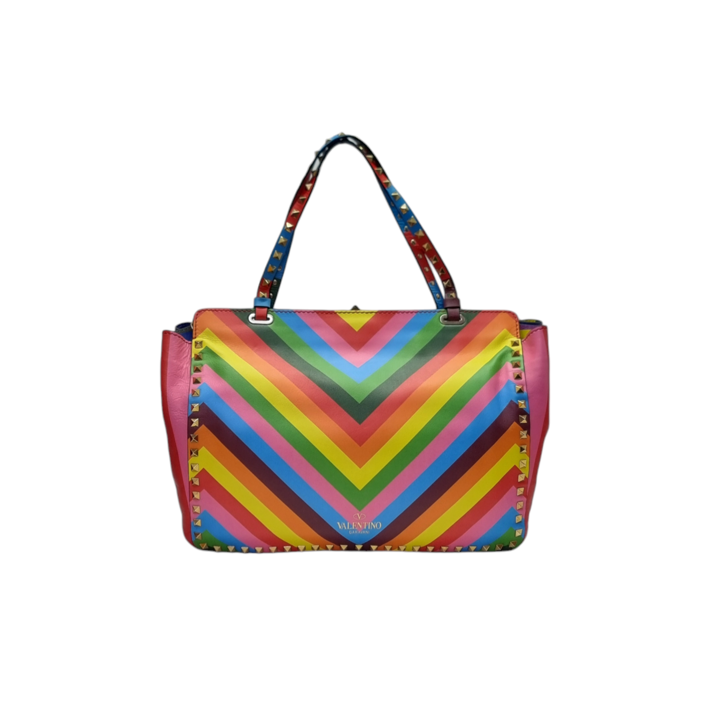 Valentino Garavani Rockstud Rainbow Printed Leather Tote Shw (Rainbow)