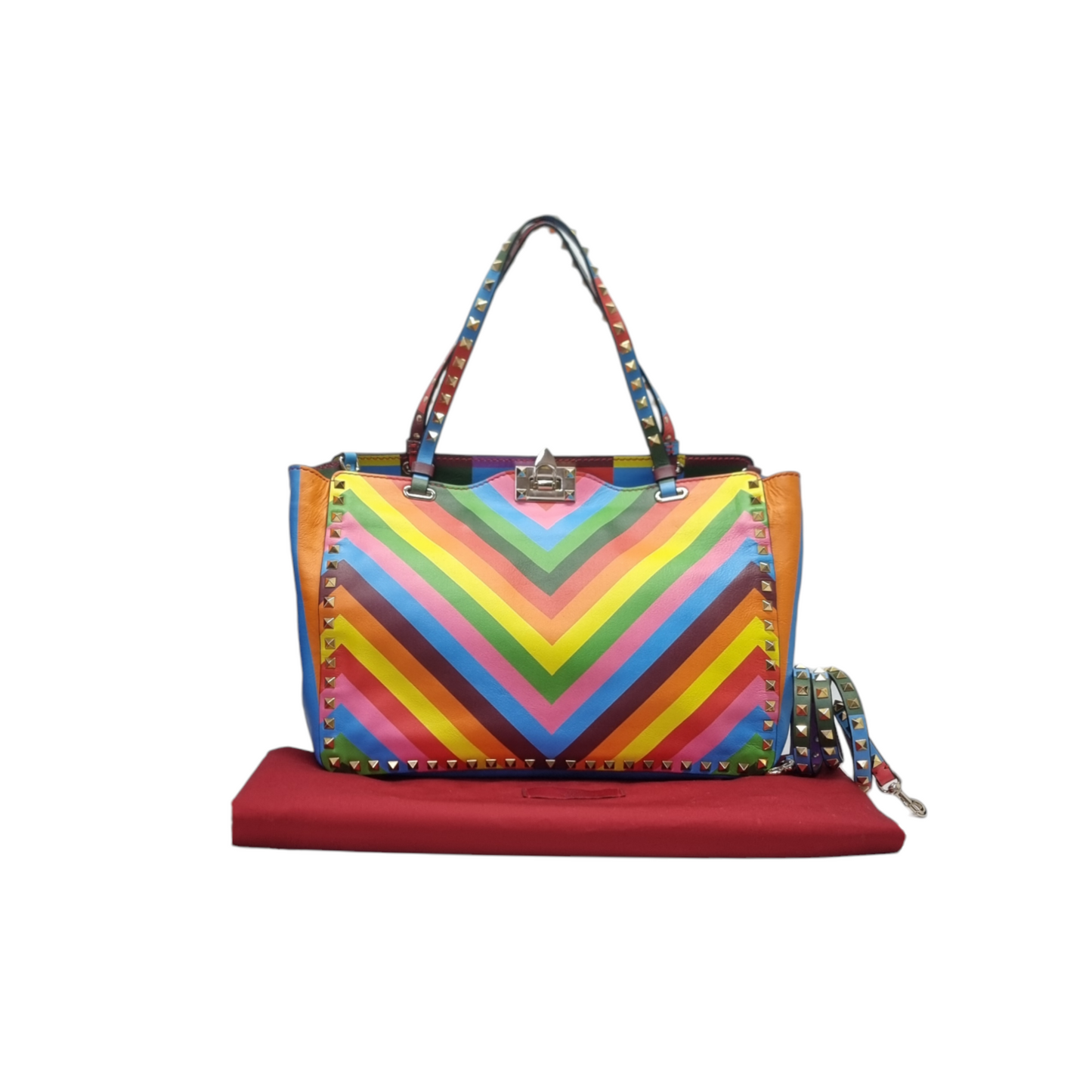 Valentino Garavani Rockstud Rainbow Printed Leather Tote Shw (Rainbow)