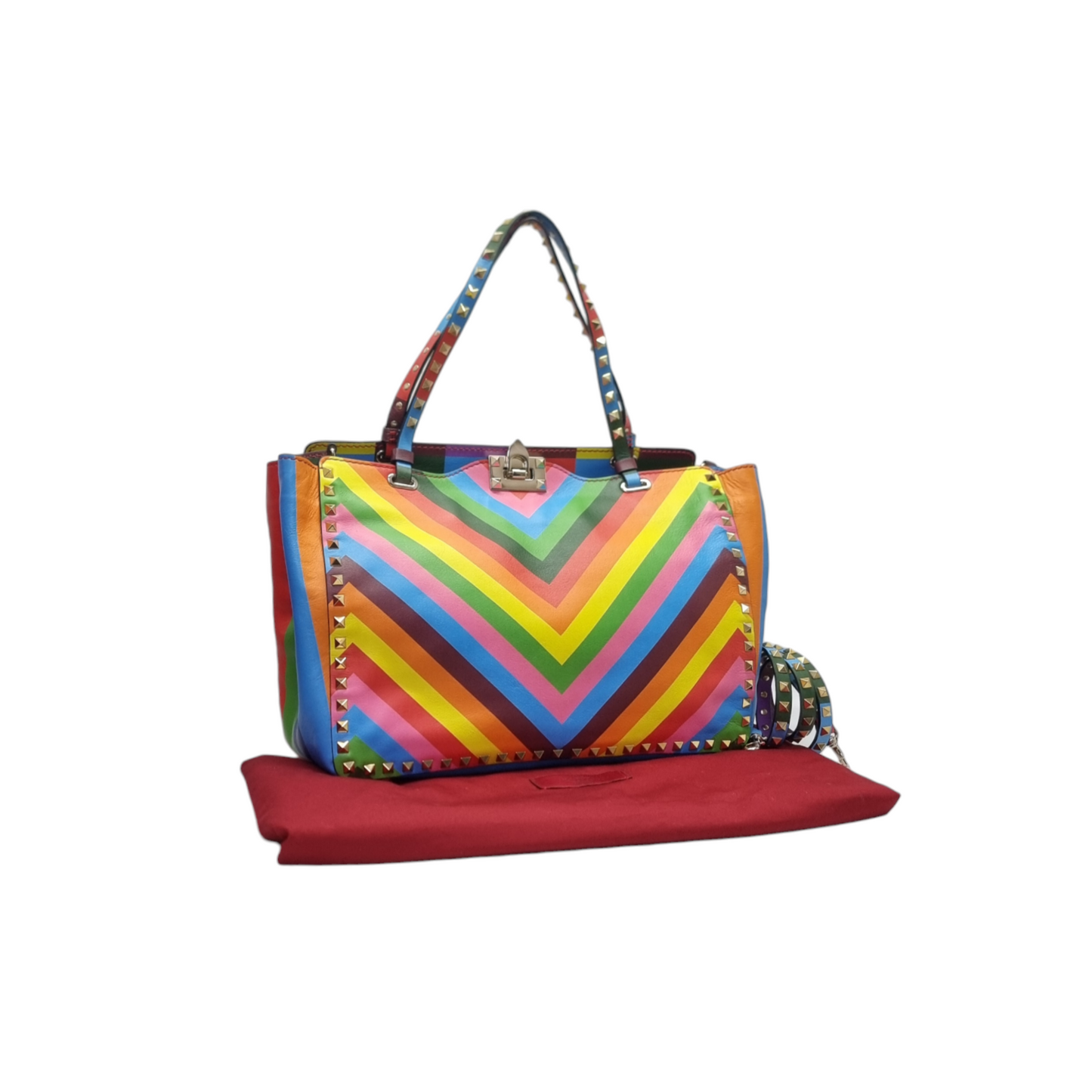 Valentino Garavani Rockstud Rainbow Printed Leather Tote Shw (Rainbow)