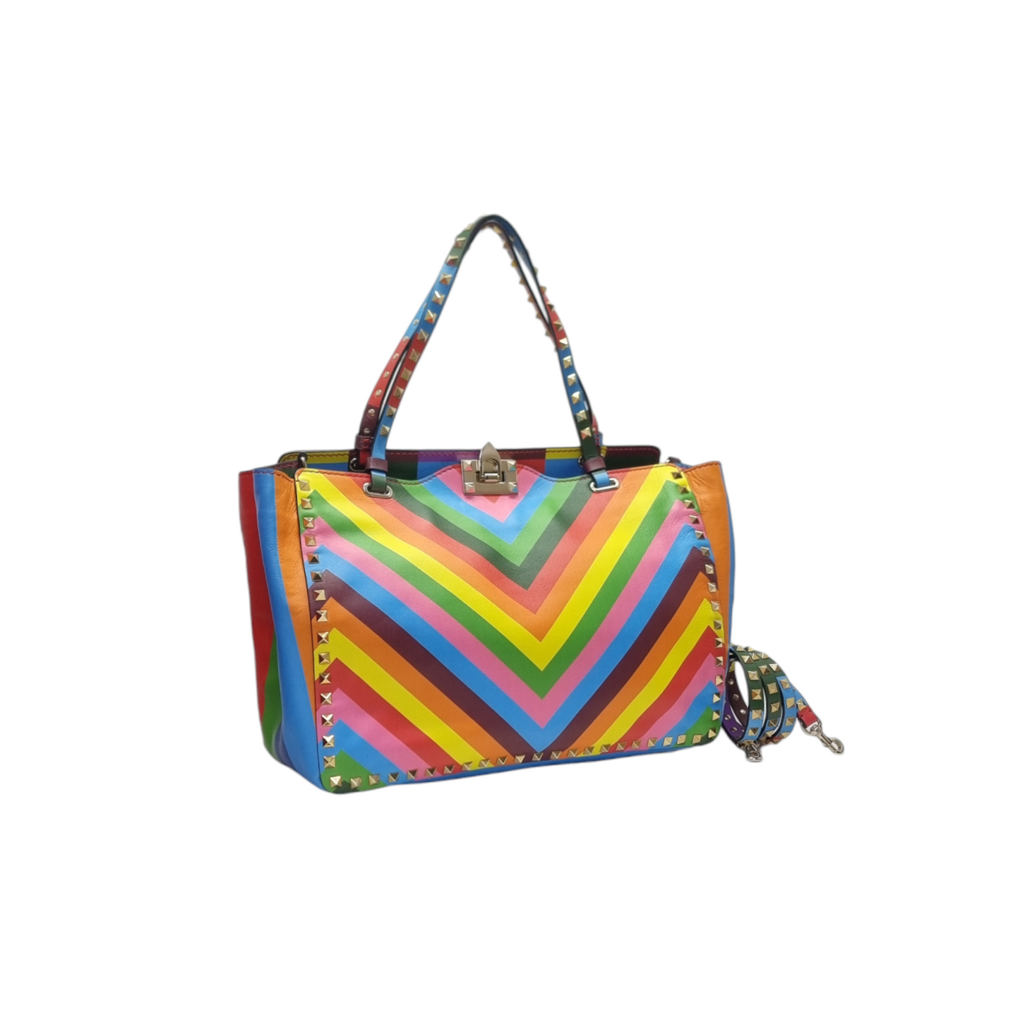 Valentino Garavani Rockstud Rainbow Printed Leather Tote Shw (Rainbow)