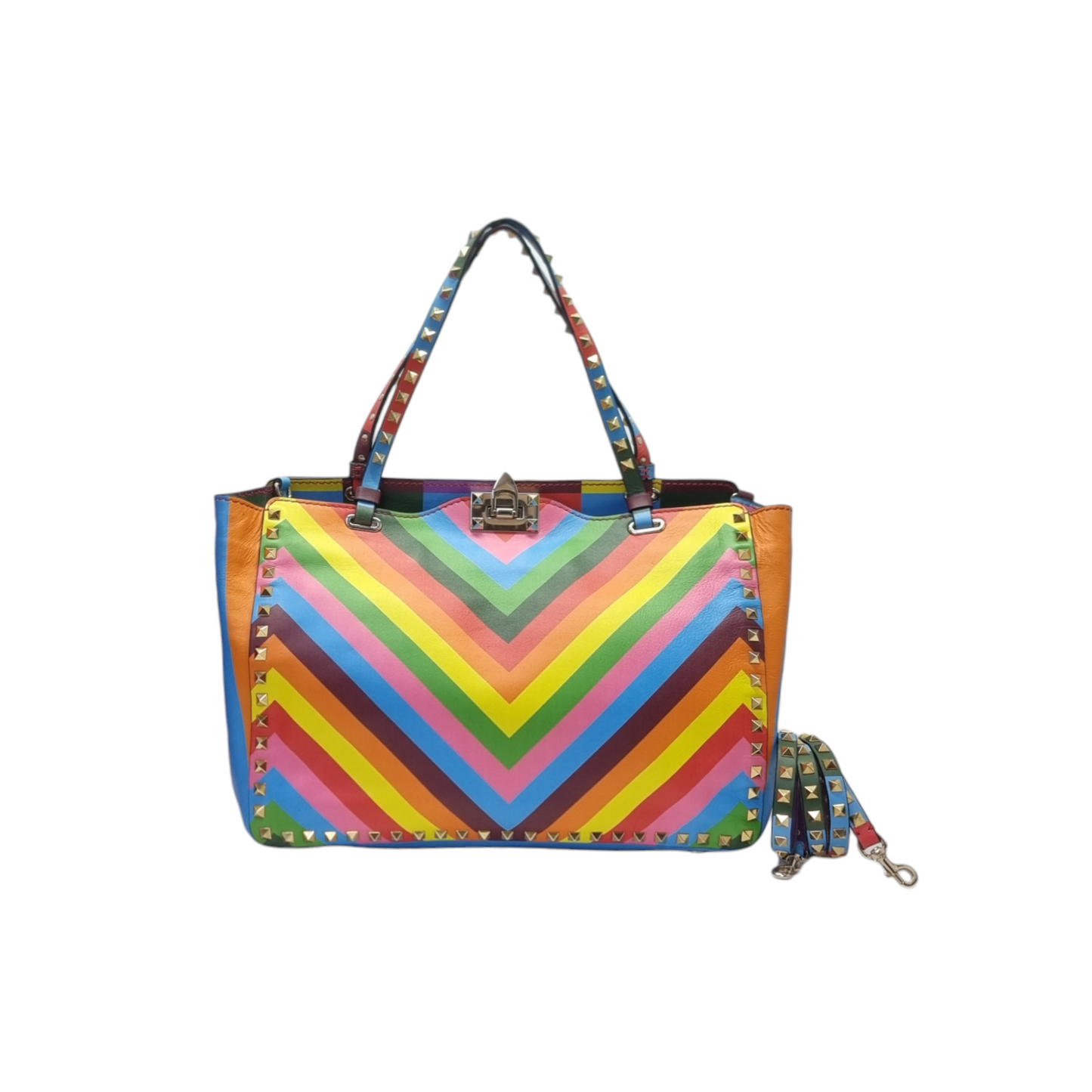 Valentino Garavani Rockstud Rainbow Printed Leather Tote Shw (Rainbow)