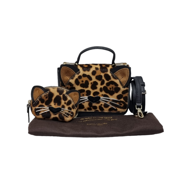 Kate Spade Run Wild Leopard Prt Mini Janine Crossbody + Dumpling Coin Purse Ghw (Blk/Brown)