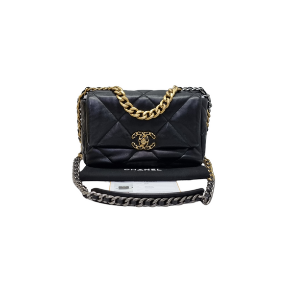 Chanel C19 Small Flap Shiny Lambskin 3 Tone Hw (Black)