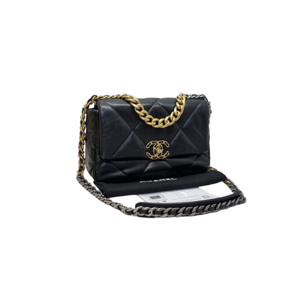 Chanel C19 Small Flap Shiny Lambskin 3 Tone Hw (Black)