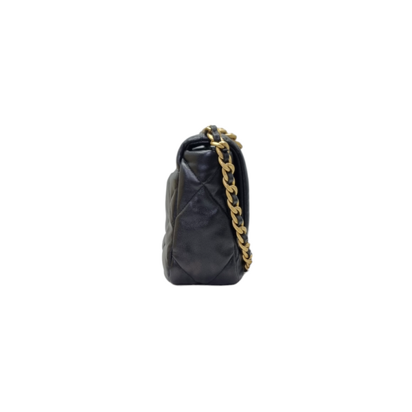 Chanel C19 Small Flap Shiny Lambskin 3 Tone Hw (Black)