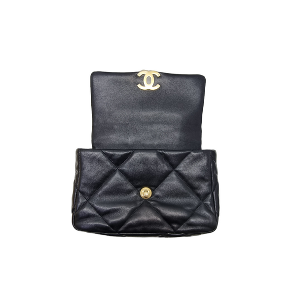 Chanel C19 Small Flap Shiny Lambskin 3 Tone Hw (Black)