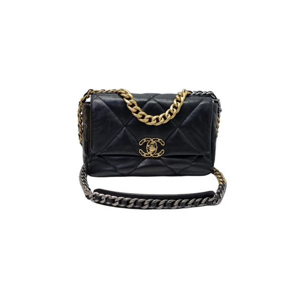 Chanel C19 Small Flap Shiny Lambskin 3 Tone Hw (Black)