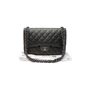 Chanel Classic Jumbo Double Flap Caviar Shw (Olive Green)