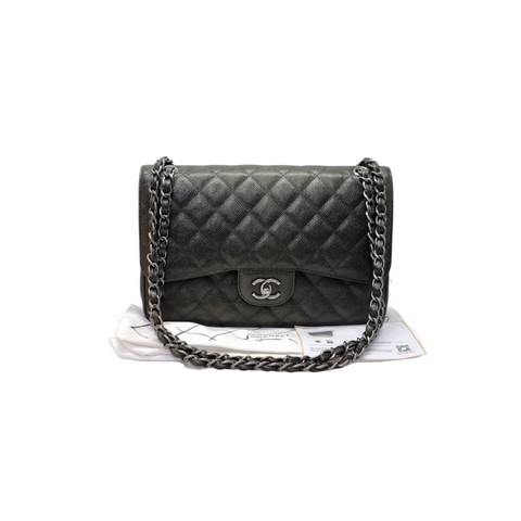 Chanel Classic Jumbo Double Flap Caviar Shw (Olive Green)