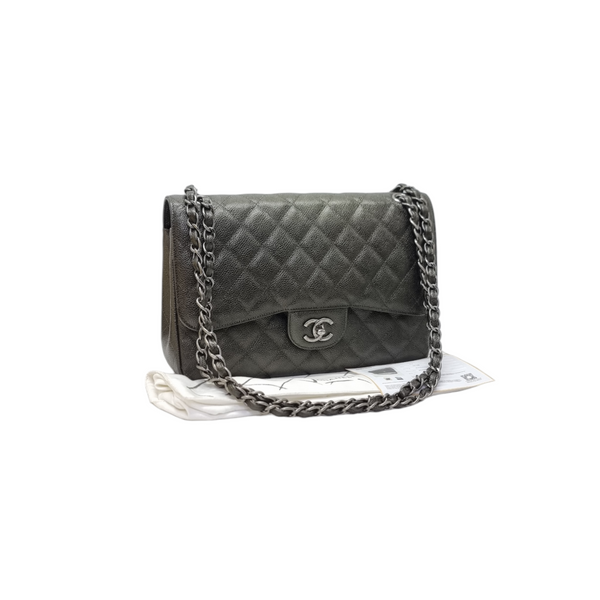 Chanel Classic Jumbo Double Flap Caviar Shw (Olive Green)