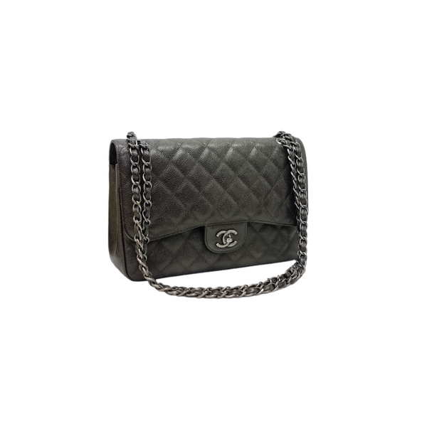 Chanel Classic Jumbo Double Flap Caviar Shw (Olive Green)