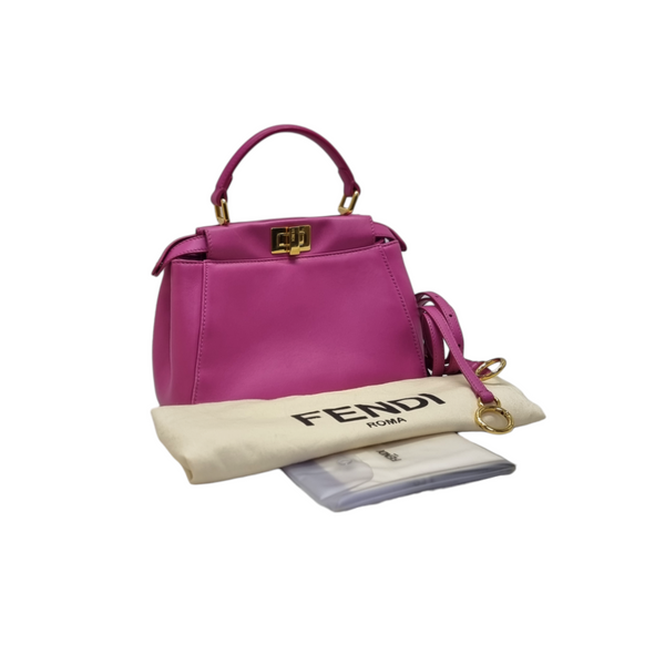 Fendi Peekaboo Mini Nappa Leather Tote Bag Ghw (Fuchsia)