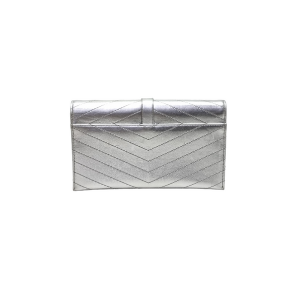 YSL Envelope Clutch Leather Ghw (Metallic Silver)