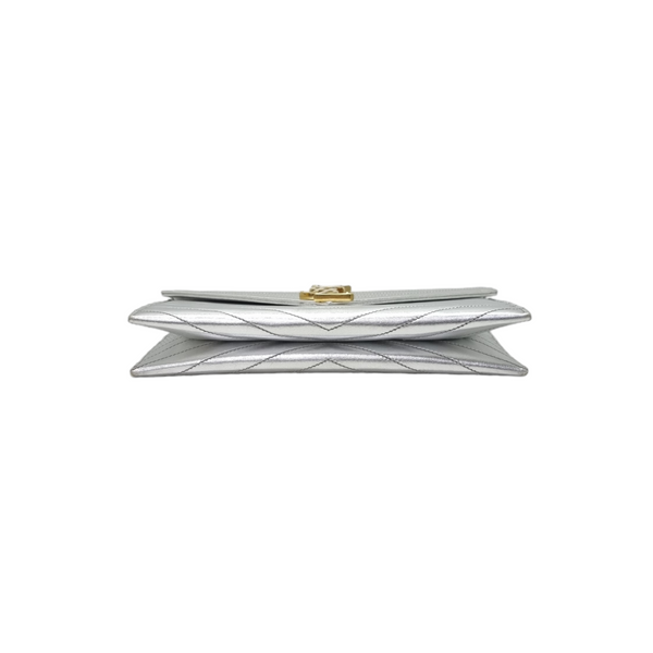 YSL Envelope Clutch Leather Ghw (Metallic Silver)