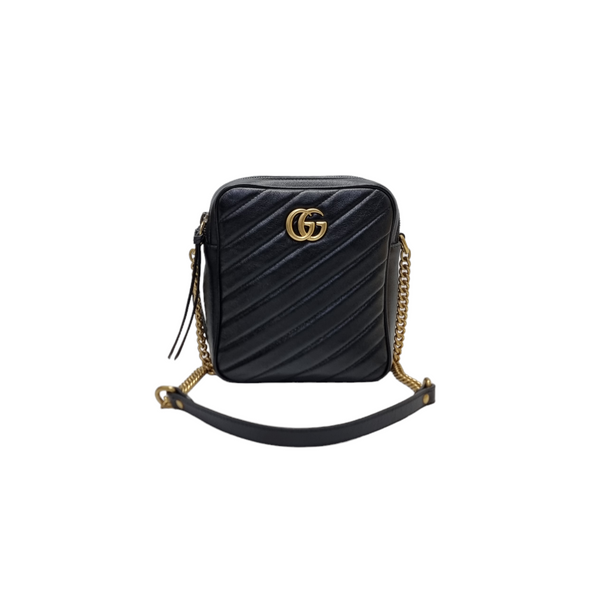 Gucci GG Marmont Mini Leather Crossbody Ghw (Black)