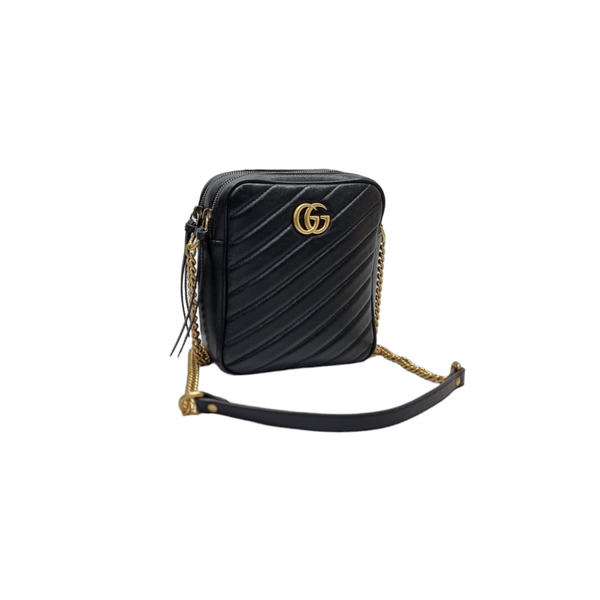 Gucci GG Marmont Mini Leather Crossbody Ghw (Black)