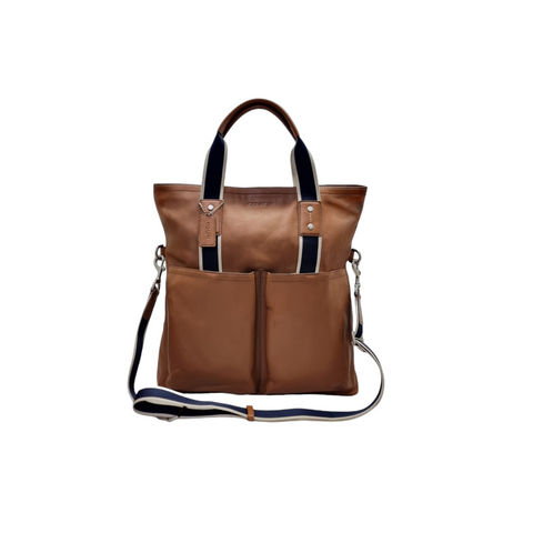 Coach Heritage Web Foldover Leather Document Bag Shw (Brown)