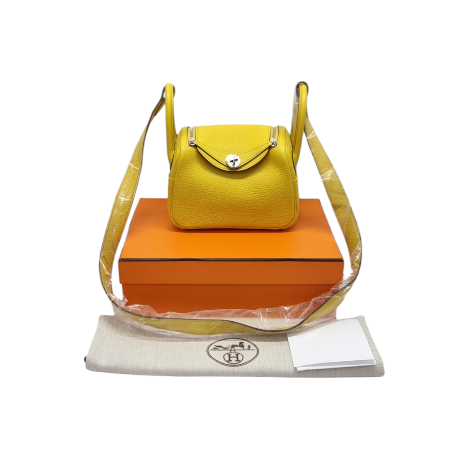 Hermes Mini Lindy Taurillon Clemence Jaune Ambre Shw