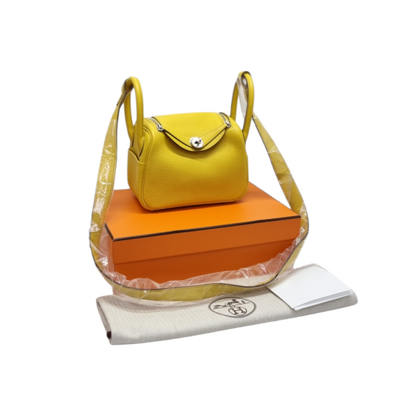 Hermes Mini Lindy Taurillon Clemence Jaune Ambre Shw