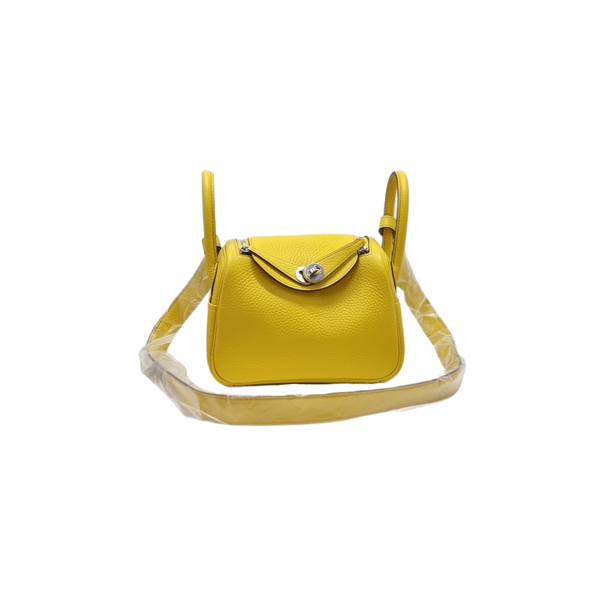 Hermes Mini Lindy Taurillon Clemence Jaune Ambre Shw