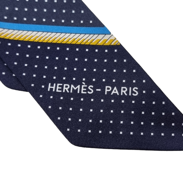 Hermes Twilly Folding Canopy Carriage 100% Silk (Navy Blue)