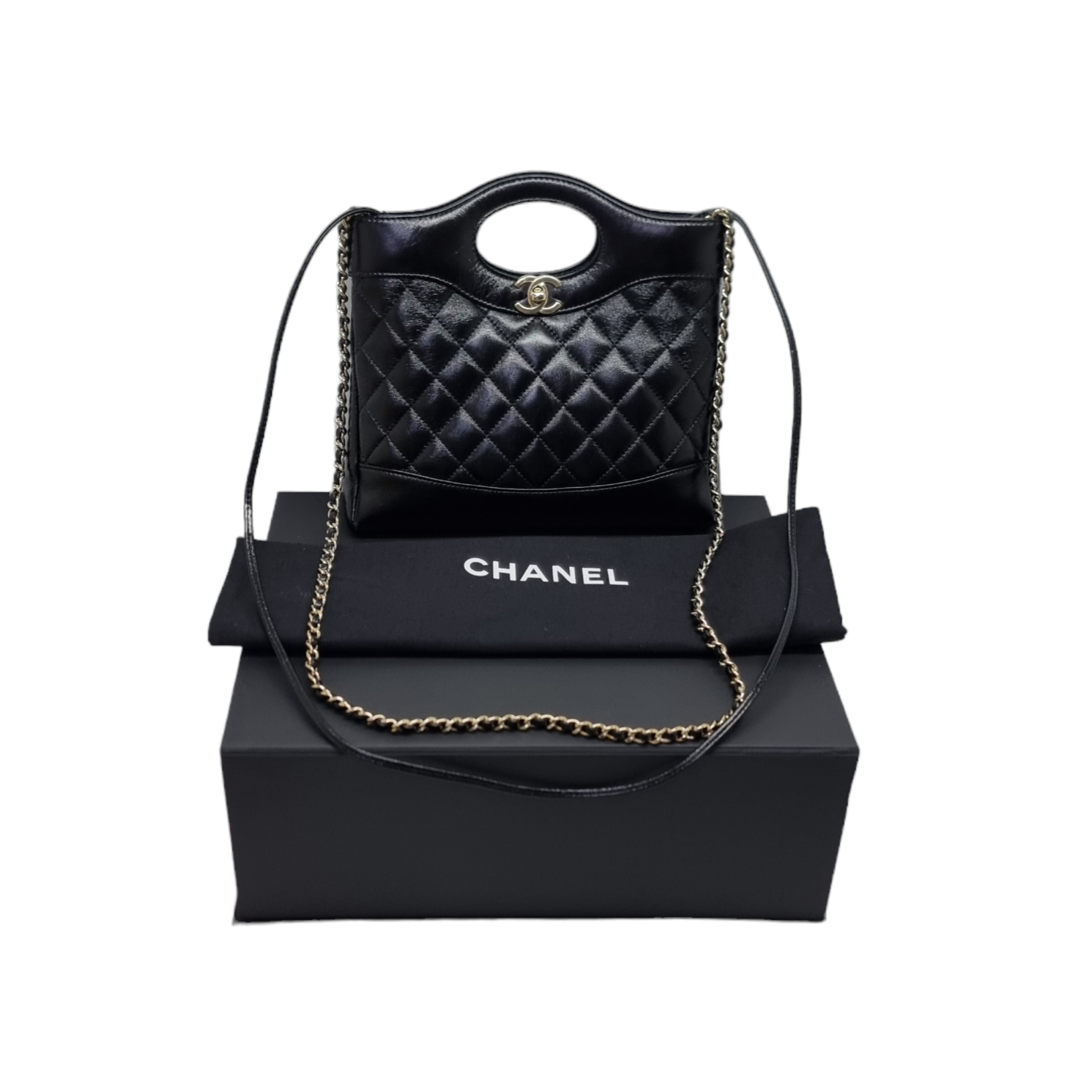 【お洒落♪】CHANEL 31 MINI TOTE BAG Chanel 31 Mini Shopping Tote, Navy Calfskin with Gold