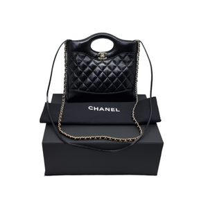 Chanel 31 Mini Shopping Tote Shiny Lambskin Ghw (Black)